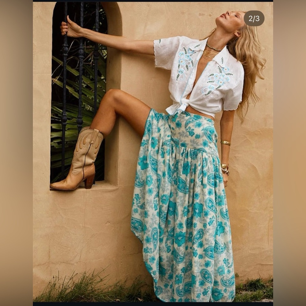 Chasing Unicorns The Ocean Gauze Maxi Skirt - Picture 2 of 7